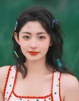 她仰面躺在铺满落叶的林间空地，阳光透过 canopy 洒下光柱，波点裙在柔和光线下如一片优雅的蘑菇，她闭目微笑，完全沉浸于自然的气息与温度中。