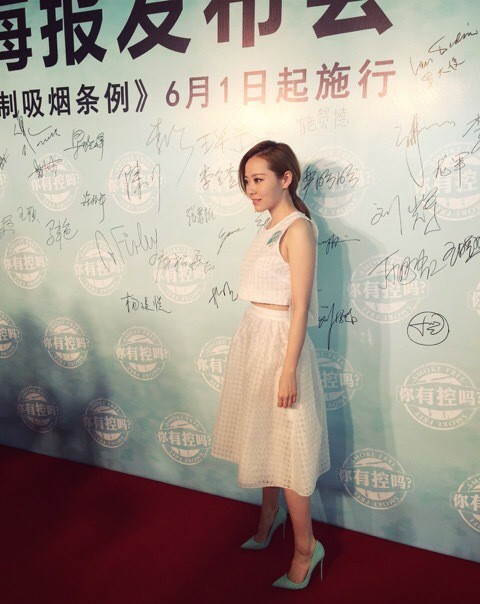 张靓颖与各界名人同台，共同举起控烟宣传标语